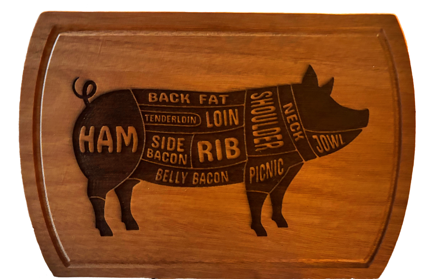 12x9 Walnut Wood Butcher Diagram Cutting Board - Pig Parts