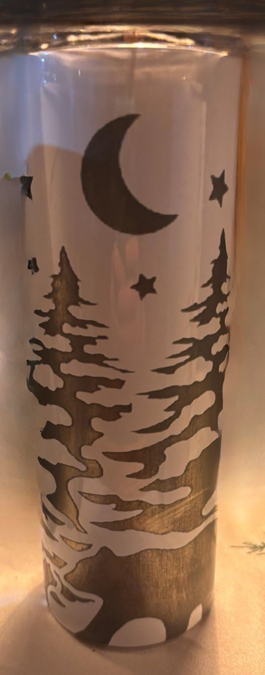 20 OZ Stainless Steel Tumbler with Winter Night Scene, Moon and stars Laser Engraved  design