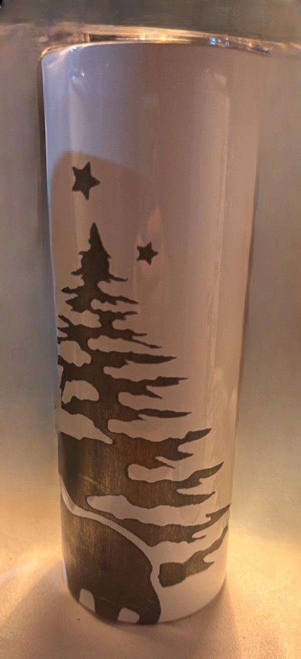 20 OZ Stainless Steel Tumbler with Winter Night Scene, Moon and stars Laser Engraved  design