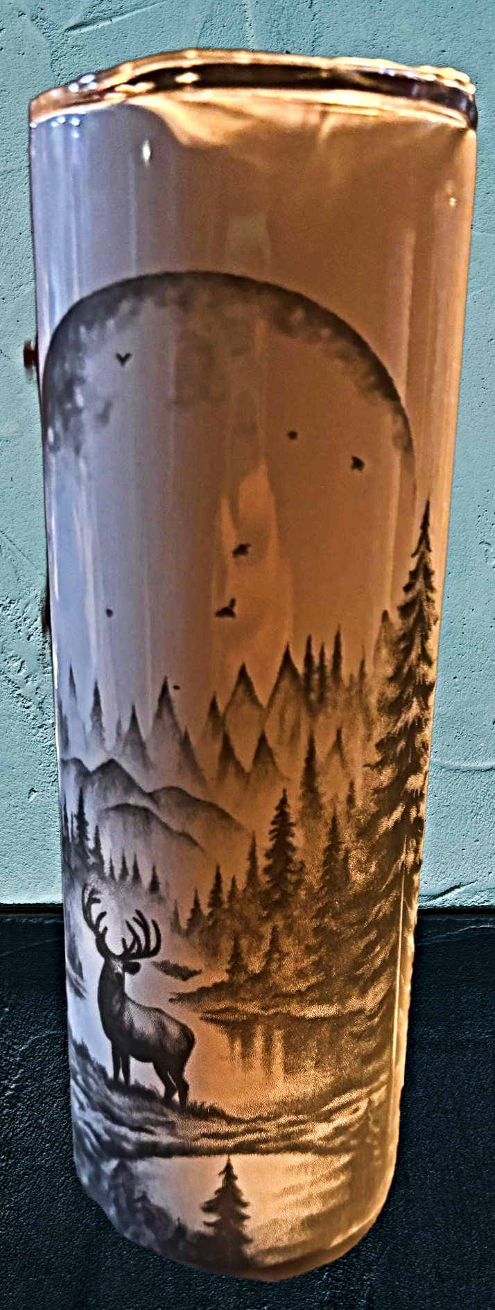 20 oz Stainless steel tumbler . Handcrafted Laser Engraved Deer Nature Scenary.