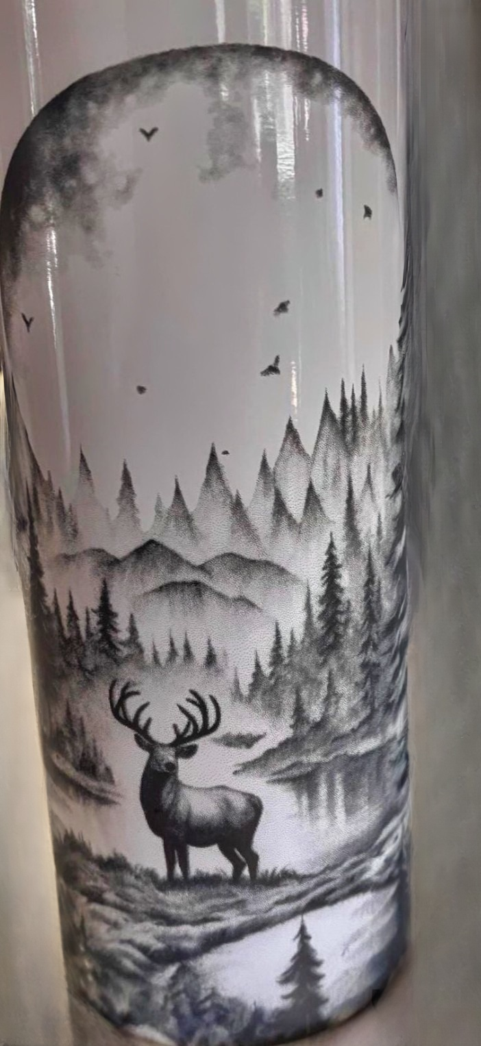 20 oz Stainless steel tumbler . Handcrafted Laser Engraved Deer Nature Scenary.