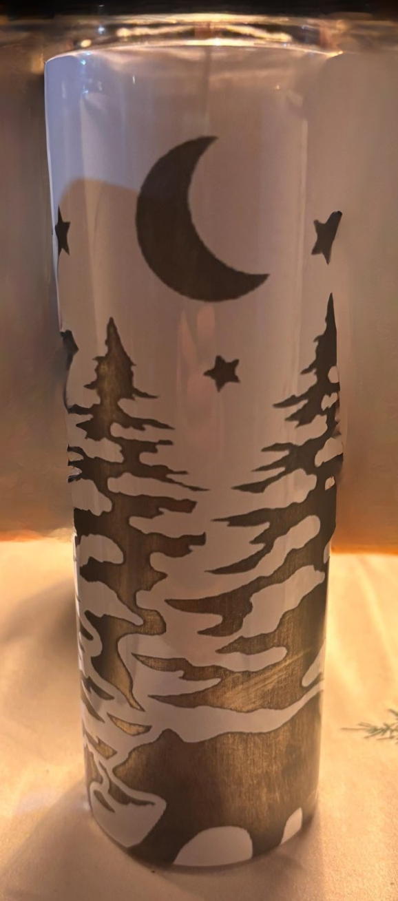 20 OZ Stainless Steel Tumbler with Winter Night Scene, Moon and stars Laser Engraved  design