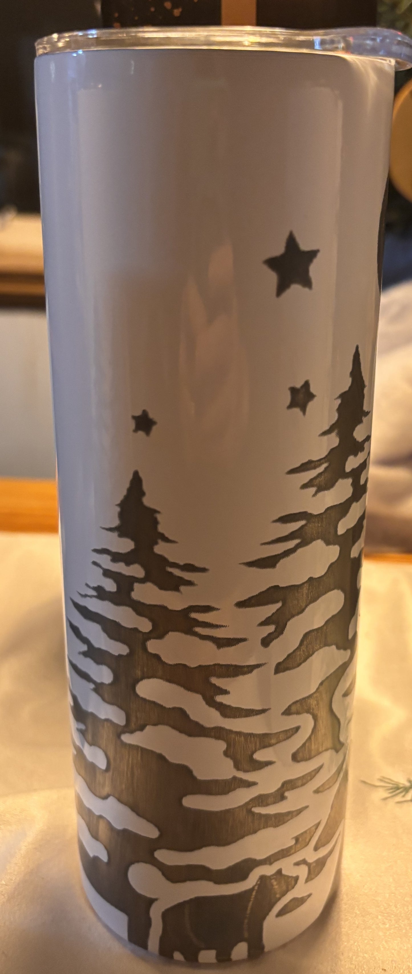 20 OZ Stainless Steel Tumbler with Winter Night Scene, Moon and stars Laser Engraved  design