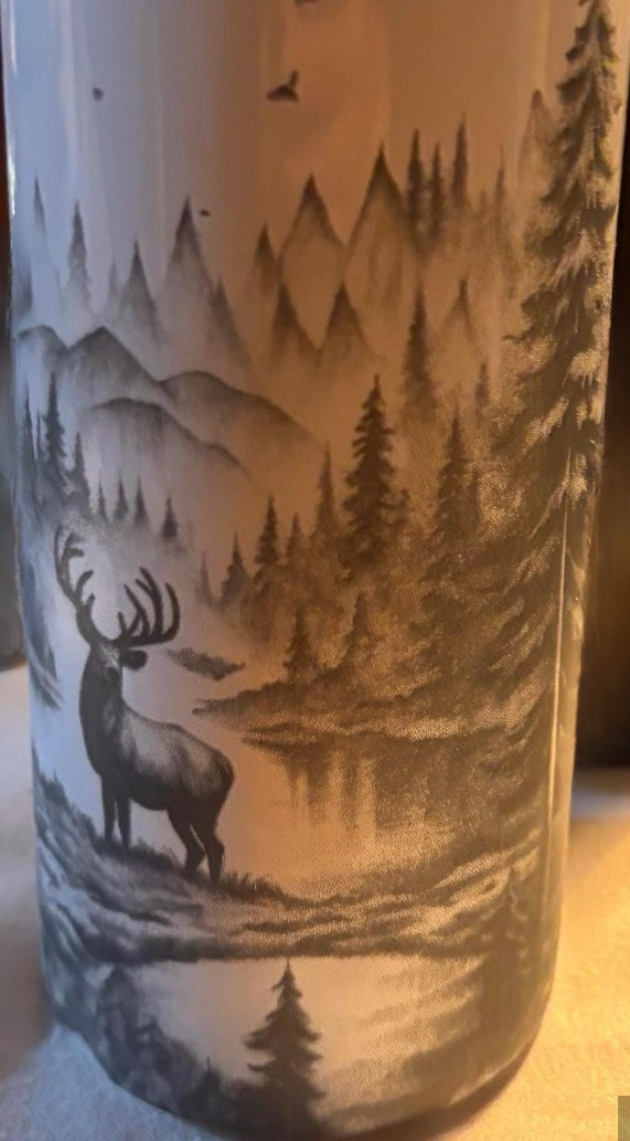 20 oz Stainless steel tumbler . Handcrafted Laser Engraved Deer Nature Scenary.