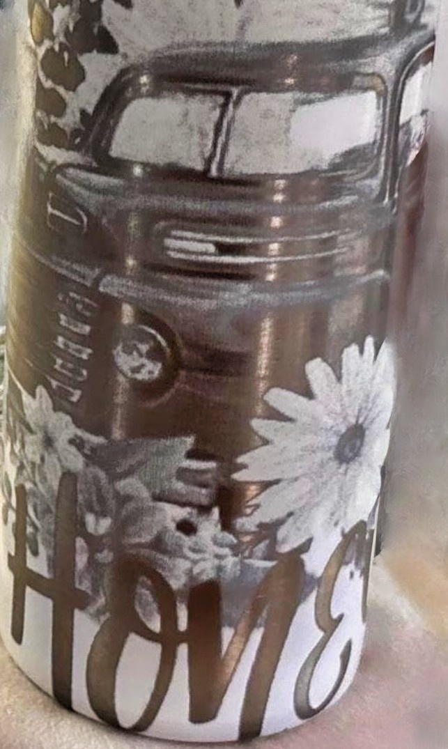 20OZ Insulated Tumbler with Vintage Truck Design, White Floral Pattern, Clear Lid