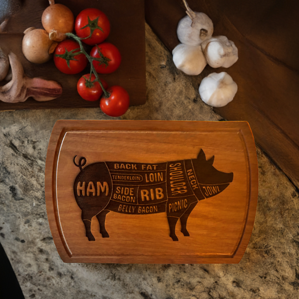 12x9 Walnut Wood Butcher Diagram Cutting Board - Pig Parts