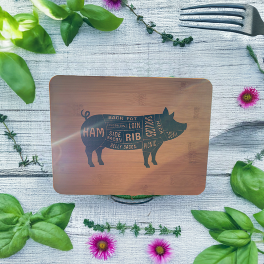 12x9 Pig - Butcher Diagram Bamboo Cutting Board