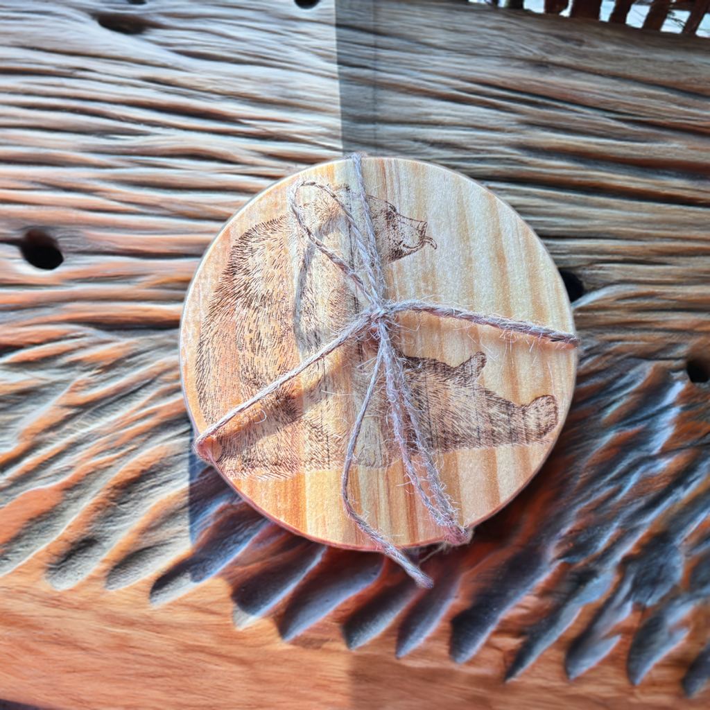 Rustic Decor Theme Wooden Coasters Set of 4, Decorative Round Design