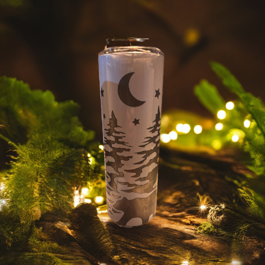 20 OZ Stainless Steel Tumbler with Winter Night Scene, Moon and stars Laser Engraved  design