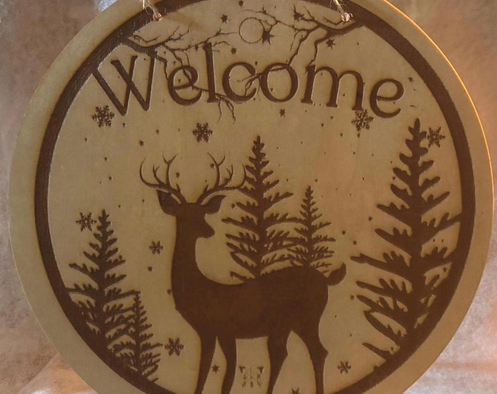 Rustic Laser Engraved Welcome Round Wood Hanging Sign