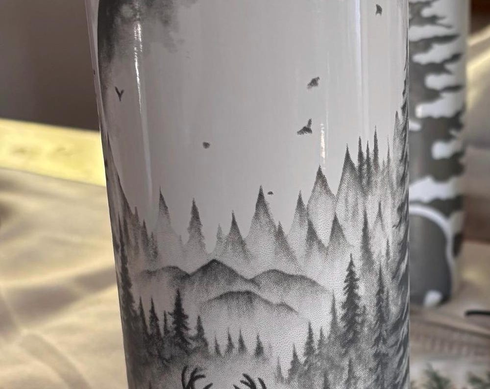 20 oz Stainless steel tumbler . Handcrafted Laser Engraved Deer Nature Scenary.