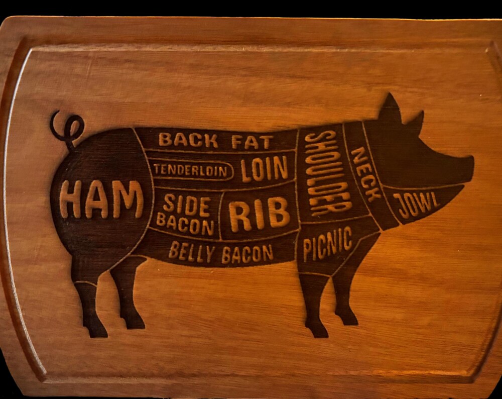 12X9 Walnut Wood Butcher Diagram Cutting Board - PIG