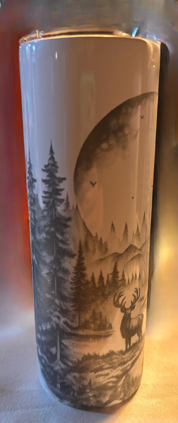 20 oz Stainless steel tumbler . Handcrafted Laser Engraved Deer Nature Scenary.